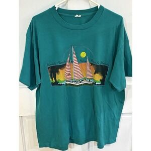 Vintage 80s Florida Sailboat Tshirt Teal XL Sun Sportswear Single stitch